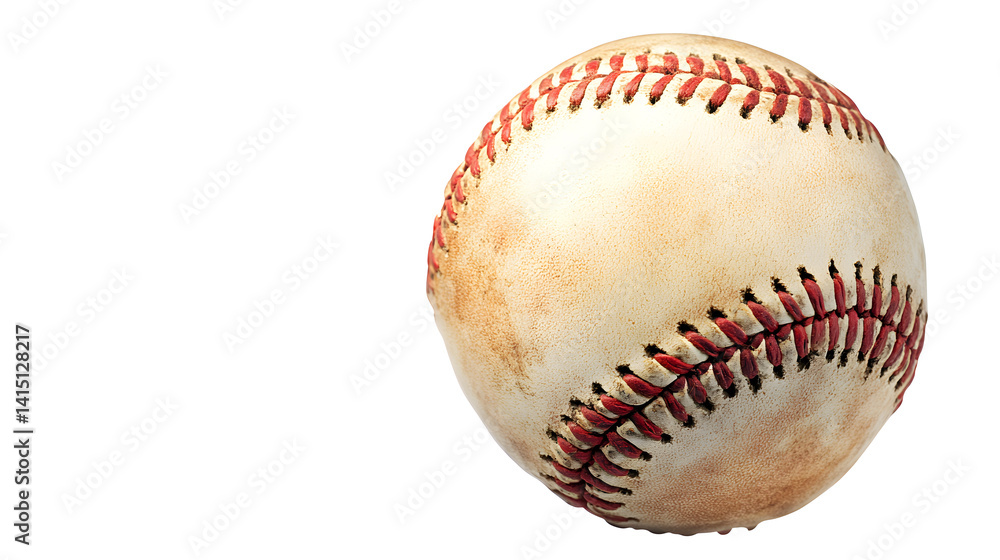 baseball with red stitches floats on white background, showcasing its classic design baseball with red stitches floats on white background, showcasing its classic design