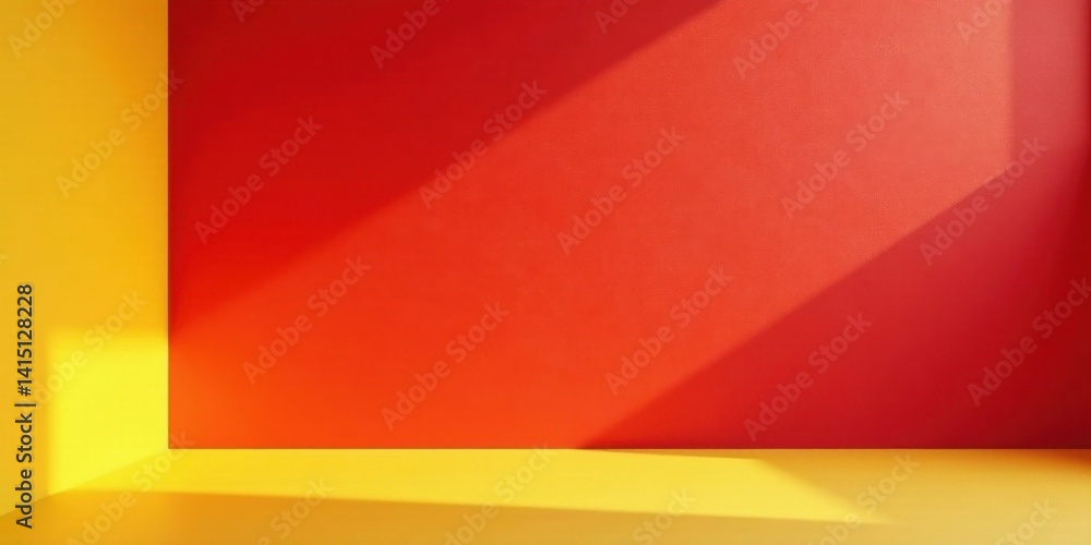 Obraz premium Sunlit Corner with Vivid Red and Yellow Walls A Minimalist Room Setting for Creative Displays