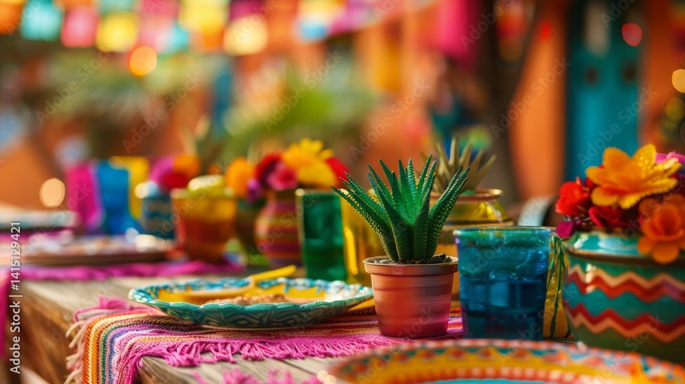 A festive Cinco de Mayo party with colorful decorations A festive Cinco de Mayo party with colorful decorations