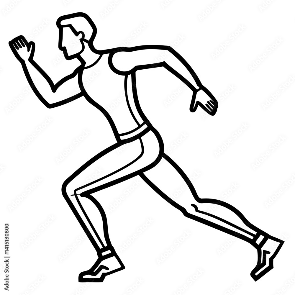 Line art vector silhouette of a runner in full motion, with one leg extended forward and the arms bent Line art vector silhouette of a runner in full motion, with one leg extended forward and the arms bent