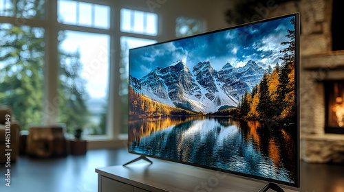 Modern TV in Living Room, Mountain Scene