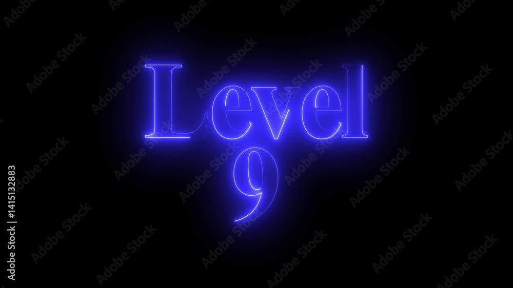 Level 9 text animation by blue color neon on black background. Level 9 text animation by blue color neon on black background.