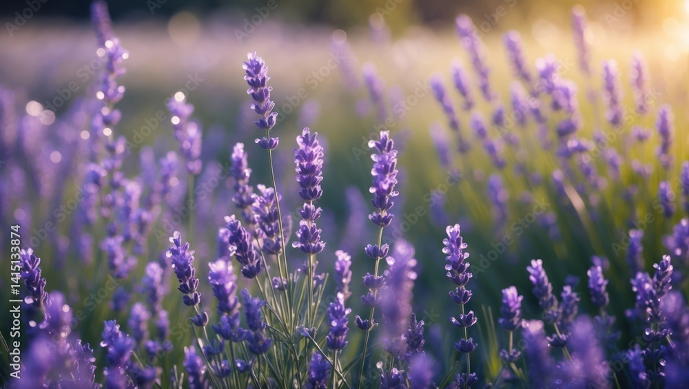 Fototapeta premium Blooming Lavender Field in Sunlight Purple Aroma