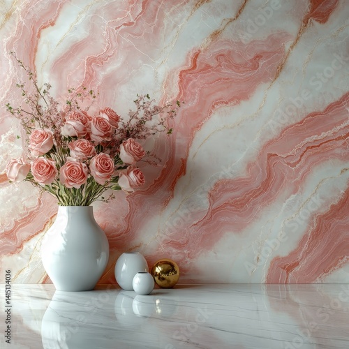 Elegant Pink Marble Background with Luxurious Veins and Polished Texture