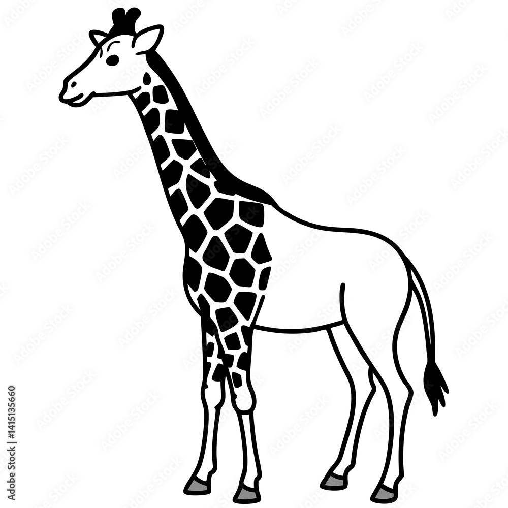 Naklejka premium Minimal Giraffe Line Art – Black on White Vector