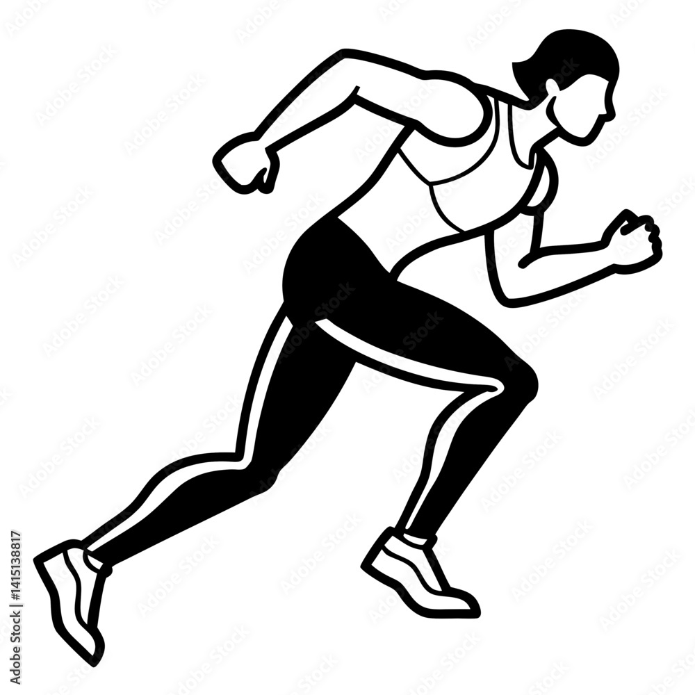 Line art vector silhouette of a runner participating in a race, with a forward-leaning posture and arms bent Line art vector silhouette of a runner participating in a race, with a forward-leaning posture and arms bent