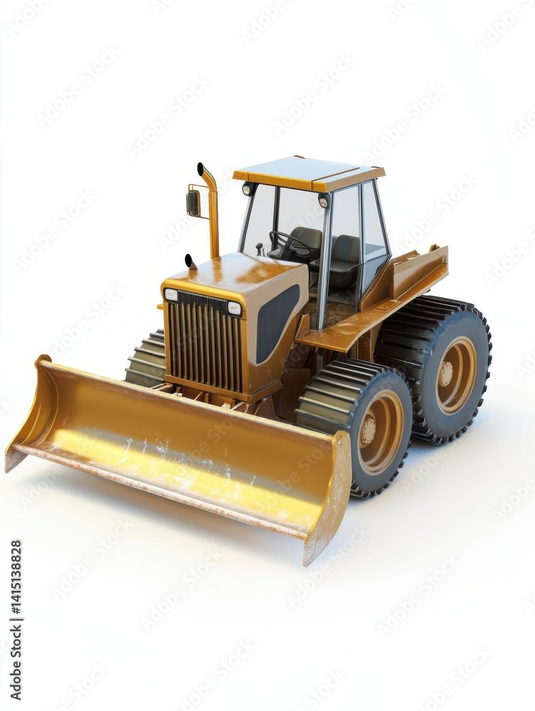 Fototapeta premium Realistic illustration of a heavy-duty bulldozer on a white background, showcasing its design and features