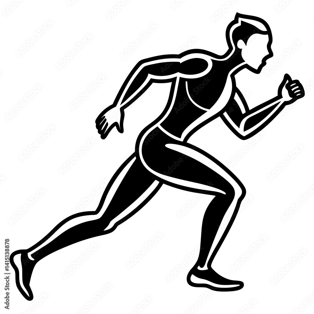 Line art vector silhouette of a runner participating in a race, with a forward-leaning posture and arms bent Line art vector silhouette of a runner participating in a race, with a forward-leaning posture and arms bent
