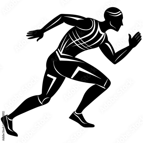 Line art vector silhouette of a runner participating in a race, with a forward-leaning posture and arms bent