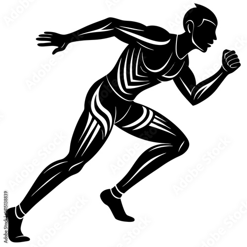 Line art vector silhouette of a runner participating in a race, with a forward-leaning posture and arms bent