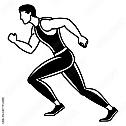 Line art vector silhouette of a runner participating in a race, with a forward-leaning posture and arms bent