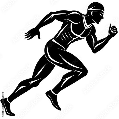 Line art vector silhouette of a runner participating in a race, with a forward-leaning posture and arms bent