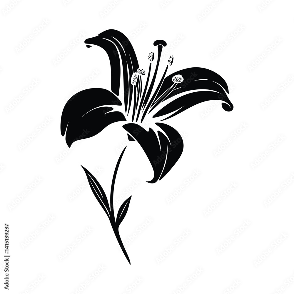 Lily flower minimal black silhouette Lily flower minimal black silhouette