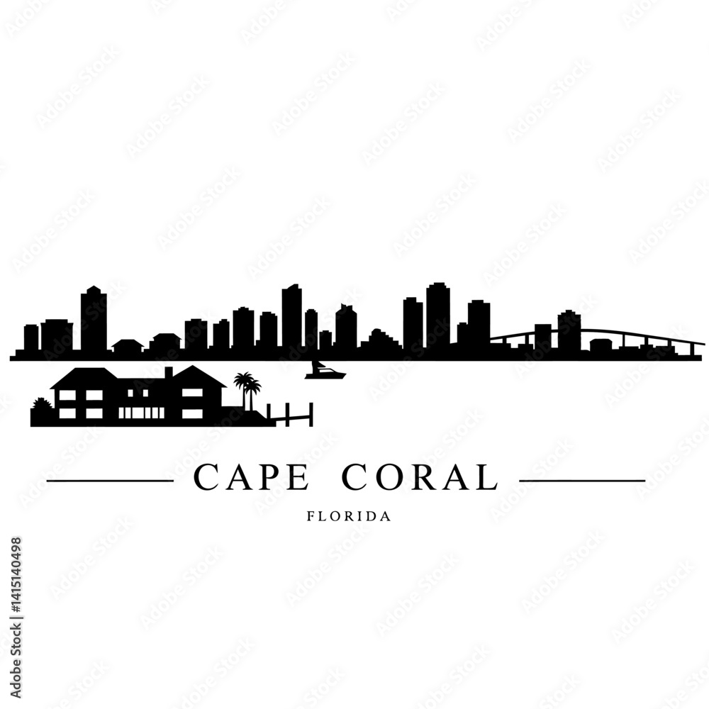 Fototapeta premium Cape Coral Florida Skyline Black Silhouette.