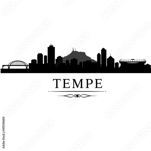 Tempe Arizona Skyline Silhouette with Cityscape.
