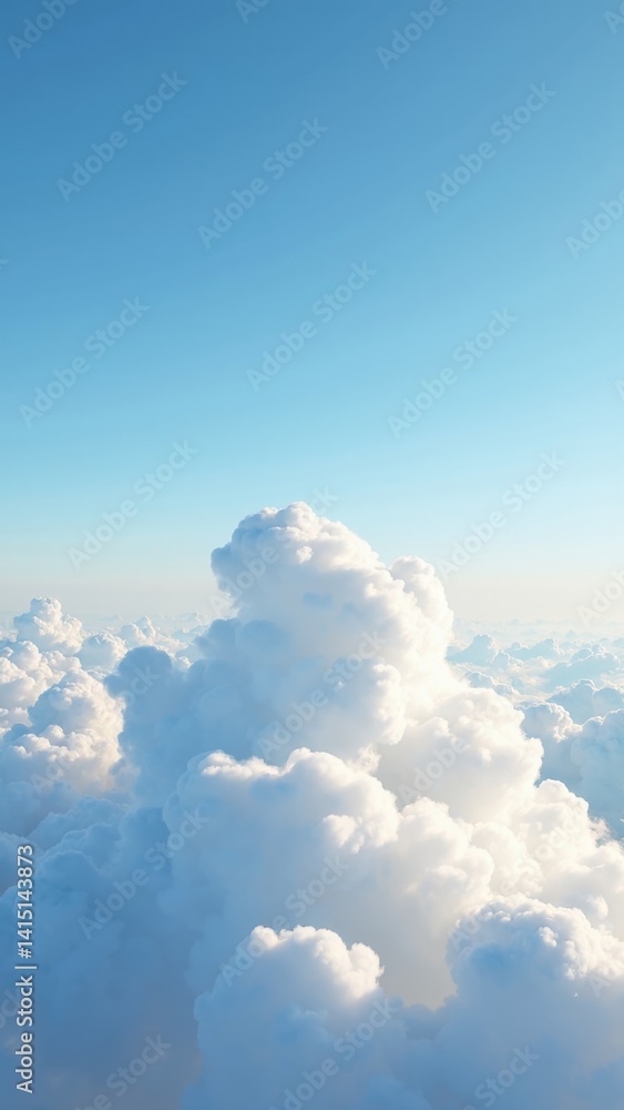 The sky is blue and the clouds are white. The clouds are fluffy and the sky is clear