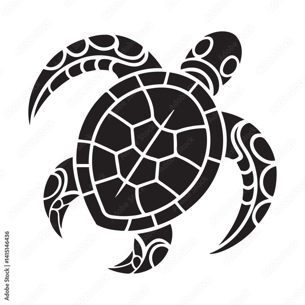 Fototapeta premium Maori style turtle tattoo Vector Black silhouettes. with white background