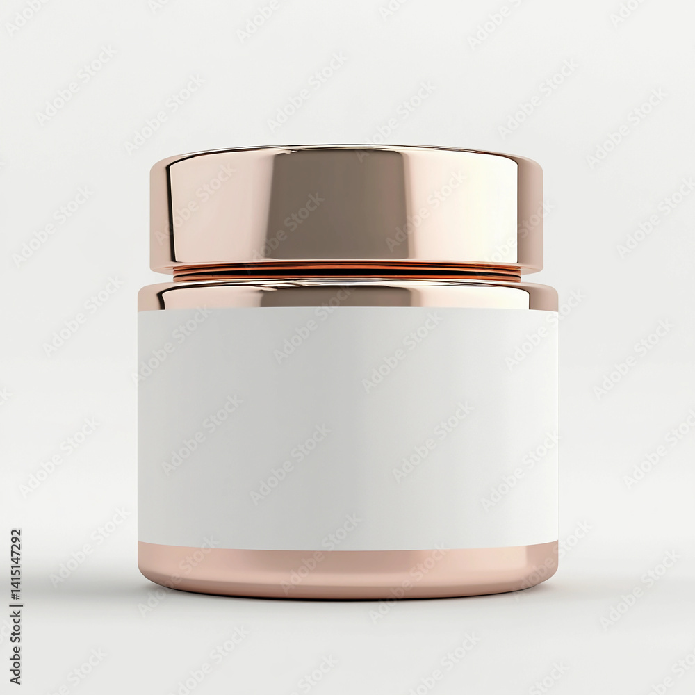 cosmetic jar mockup with rose gold cap on white background cosmetic jar mockup with rose gold cap on white background