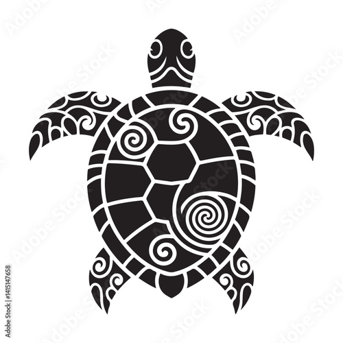 Maori style turtle tattoo Vector Black silhouettes. with white background