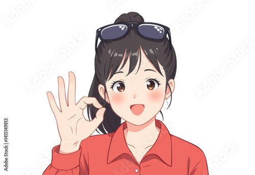 Anime girl with sunglasses giving okay sign