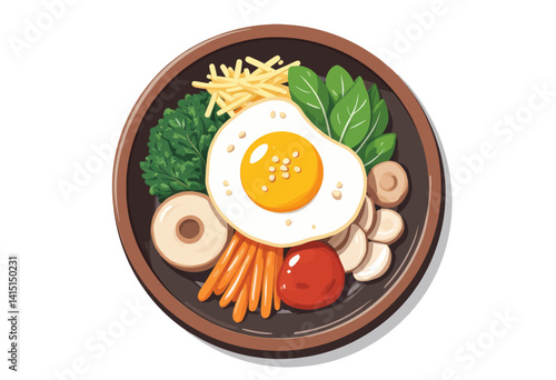 Bibimbap Bowl with Egg, Vegetables, and Mushrooms