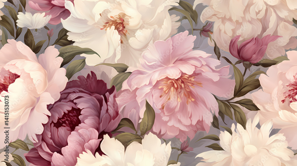 Retro nostalgic peony flower wallpaper background poster decorative painting Retro nostalgic peony flower wallpaper background poster decorative painting