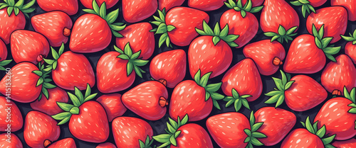 Cartoonish Strawberry Pattern on Dark Background