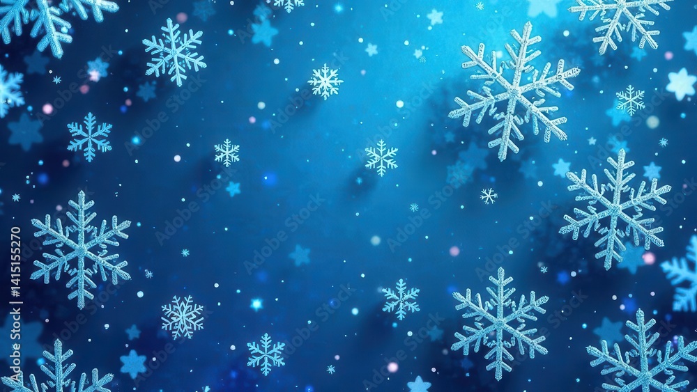 Festive Winter Wonderland Background Featuring Sparkling Blue Snowflakes on a Deep Blue Gradient Festive Winter Wonderland Background Featuring Sparkling Blue Snowflakes on a Deep Blue Gradient