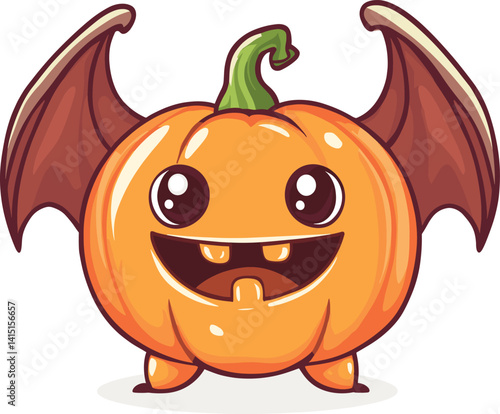 pumpkin monster with bat wings Cartoon