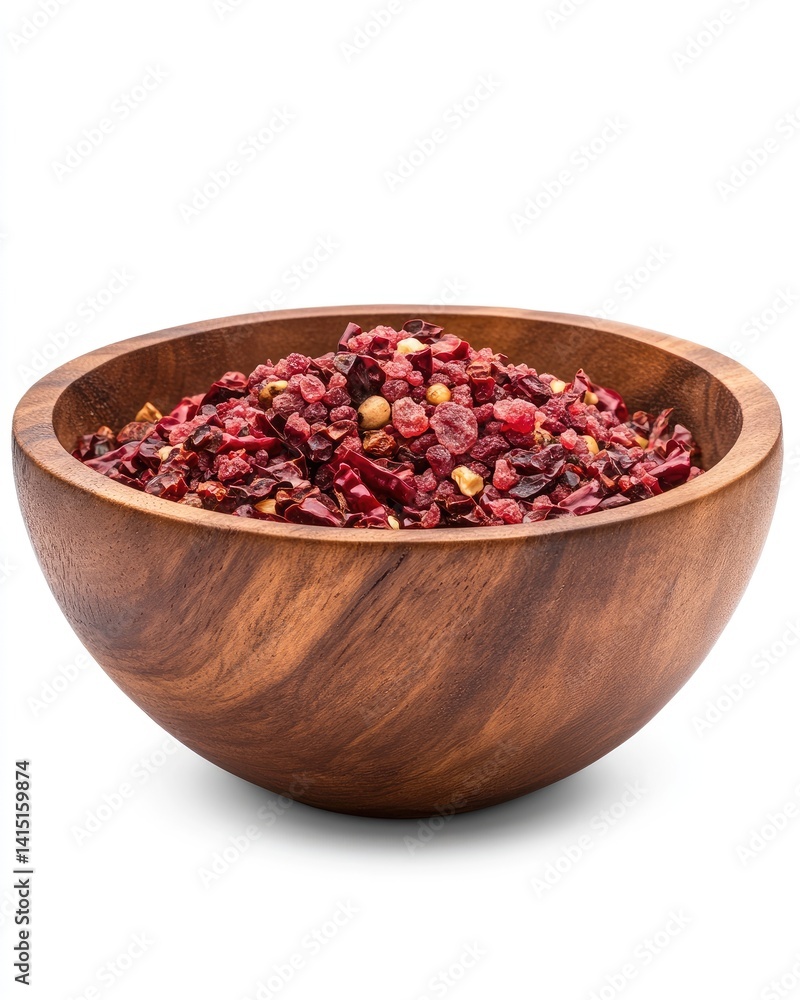 Red spice blend in wooden bowl Red spice blend in wooden bowl