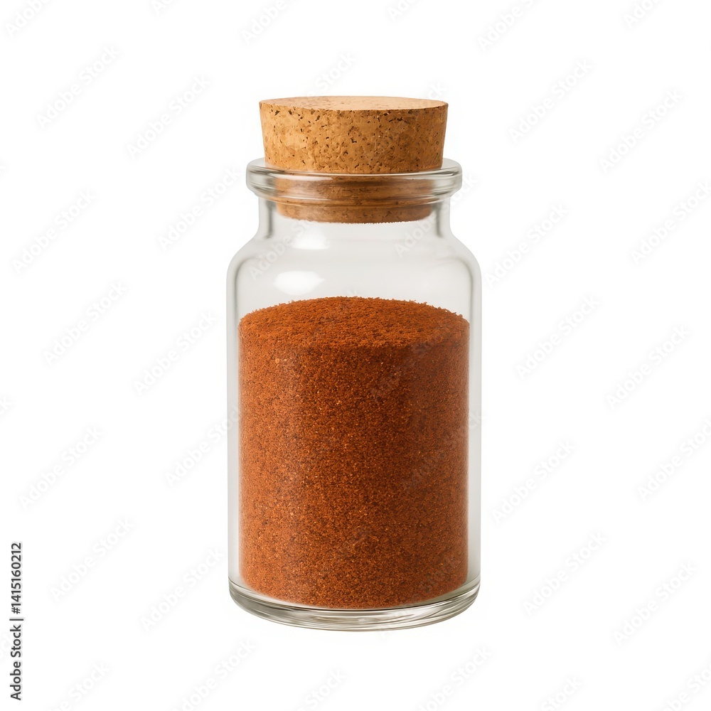 Glass Jar Filled with Ground Red Spice and Cork Lid Isolated on White Background – Kitchen Storage Container for Spices, Herbs, and Seasonings
Glass Jar Filled with Ground Red Spice and Cork Lid Isolated on White Background – Kitchen Storage Container for Spices, Herbs, and Seasonings