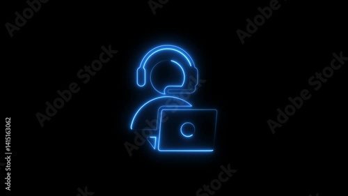 Glowing neon helpdesk icon isolated on black background. HD Video motion graphic animation