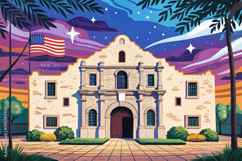 The Alamo at sunset time with beautiful sky , San Antonio, TX