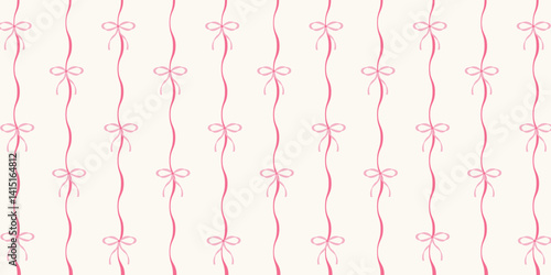 Pink coquette bow ribbon seamless pattern. Aesthetic vintage background design