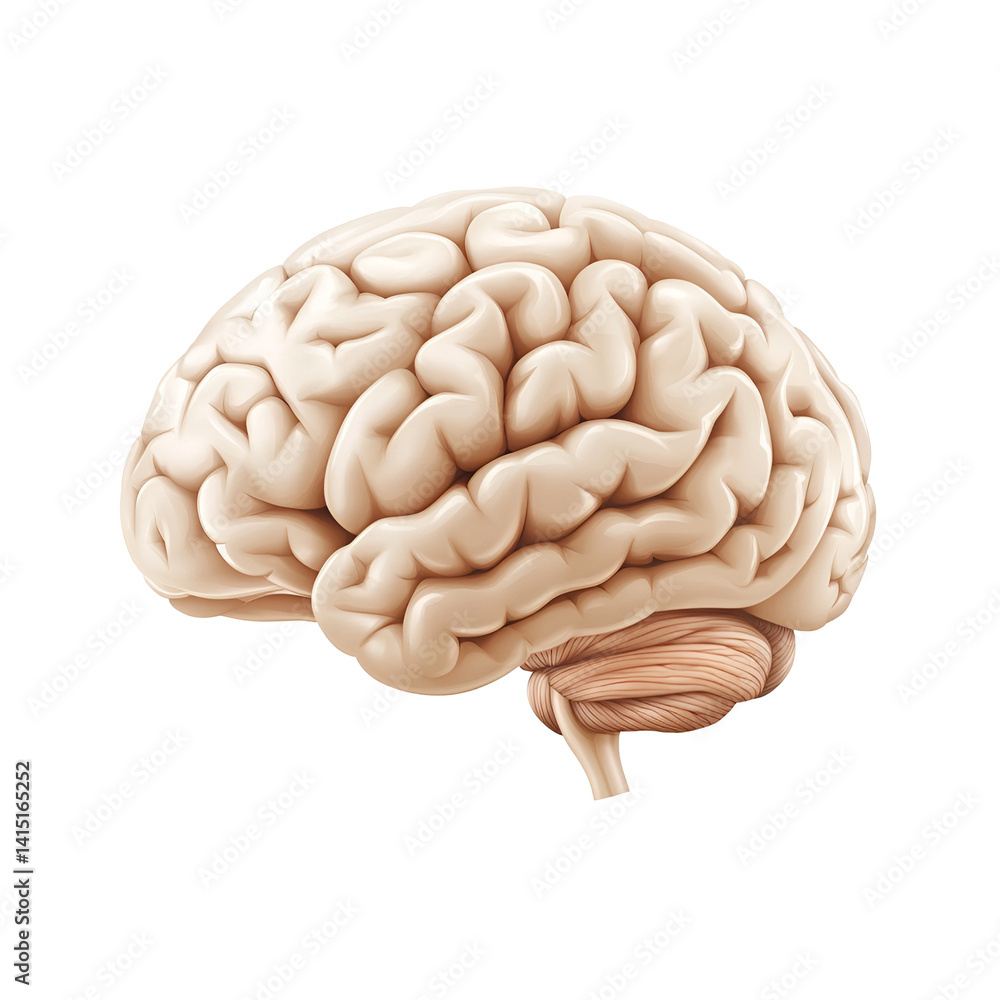 Detailed Anatomical Representation of a Human Brain in Neutral Colors on a Transparent Background Detailed Anatomical Representation of a Human Brain in Neutral Colors on a Transparent Background