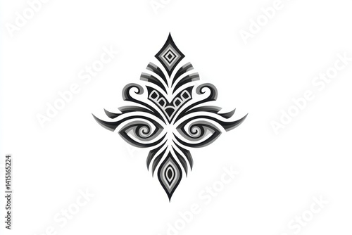 Abstract Grayscale Symmetrical Design with Swirling Patterns and Geometric Shapes