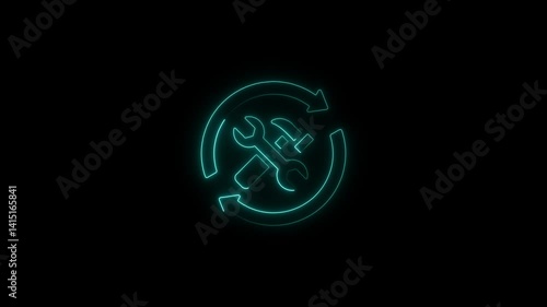Glowing neon maintenance icon isolated on black background. HD Video motion graphic animation