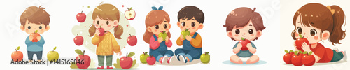 Vector of a child eating an apple.
