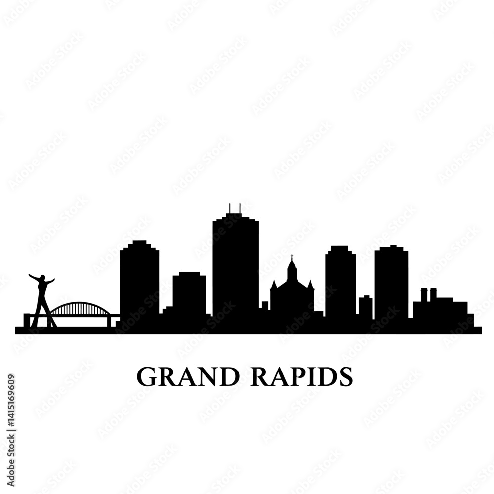 Obraz premium Grand Rapids Skyline Silhouette with Michigan.