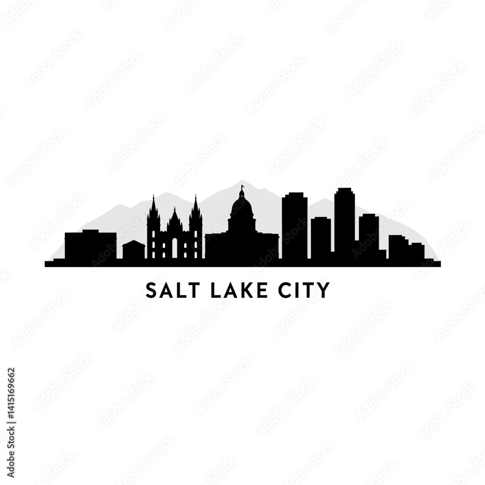 Fototapeta premium Salt Lake City Skyline with Utah, Silhouette, and Mountains.