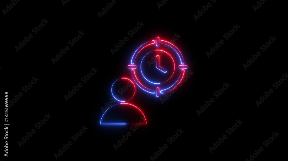 Glowing neon focus time icon isolated on black background. HD Video motion graphic animation Glowing neon focus time icon isolated on black background. HD Video motion graphic animation