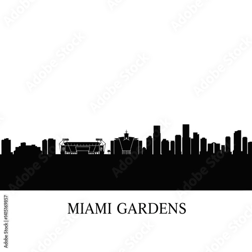 Miami Gardens Skyline Black Silhouette.