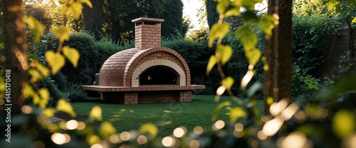 Obraz na płótnie there is a brick oven in the middle of a garden w salonie