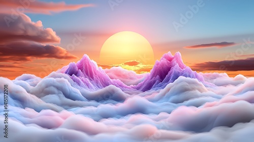 Surreal cloud mountains at sunrise