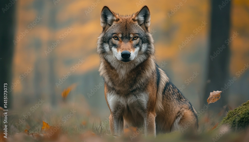 Fototapeta premium Majestic Wolf Standing Among Trees