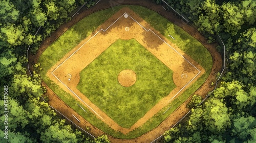Forest Baseball Diamond, High Angle View