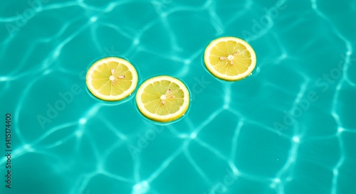 Lemon slices floating on turquoise water surface