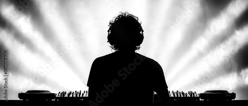 Dj party vibes monochrome music experience with strobe lights at nightclub