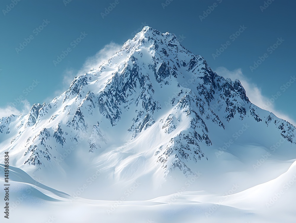 Obraz premium Majestic snowy mountain peak against a clear blue sky