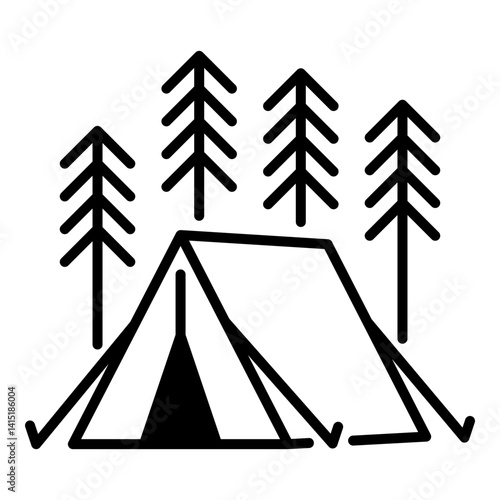Camping tent line vector icon, representing outdoor adventure and nature exploration. Symbolizes camping, travel, wilderness experience, and recreational activities